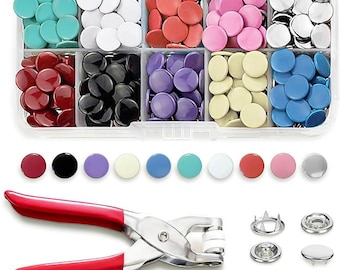 300 Sets Metal Snap Buttons with Fastener Pliers Press Tool Kit, 10 Colors Solid Sewing Snaps for Fabric,Prong Snap Button Kits