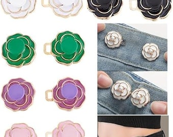 5 Sets Camellia Jeans Button - Pant Waist Tightener, Adjustable Waist Buckle Pin Sets Detachable Cincher Clip for Skirt and Jeans T-Shirt