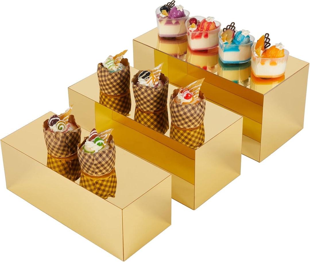 Acrylic Food Display Risers, Gold Risers Boxes 3pcs Rectangular Display ...