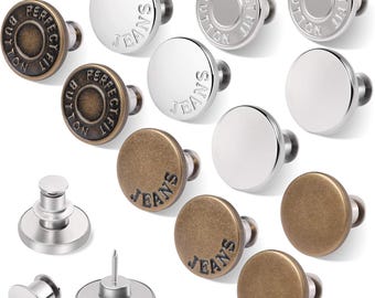 12 Sets Button Pins for Loose Jeans, No Sew and No Tools Instant Replacement Snap Tack Pant Button, Adjustable Metal Pants Button Tightener