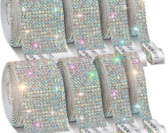 8 Rolls Rhinestone Ribbons,Cludoo 8 Yard Silver Self Adhesive Rhinestone Ribbon, Bling Crystal Diamond Ribbon Roll Wrap