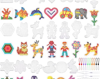 20 Pieces 5mm Fuse Beads Pegboards Clear Animal Shape Plastic Pegboards Craft Tray with 20 Pieces Colorful Cards for Kids DIY Craft Beads
