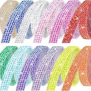 NiArt Self Adhesive Crystal Rhinestone Ribbon Set Of 12 Colors, 12 Yards Of Sparkling Decorative Ribbons, 0.39 Inch Width, Easy-to-Apply Adhesive Backing For DIY Crafts, Home Decor And Special Events