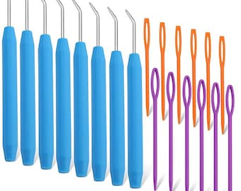 Juego de agujas de tejer para telar, kit de agujas de crochet, 8 agujas azules para telar y 12 agujas de coser de plástico de colores para telares.