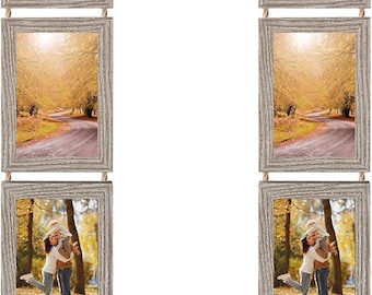 4x6 Hanging Collage Picture Frames Set of 2, 8 Opening Vertical Frame Made to Display 4 by 6 Inch Photo for Wall Decor