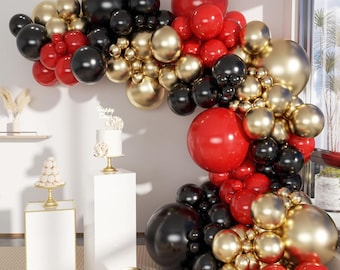 Black Gold Red Balloons Garland Arch Kit, 141Pcs Latex Balloons Different Sizes 18 12 10 5 Inch for Party Decorations, Wedding Backdrop,