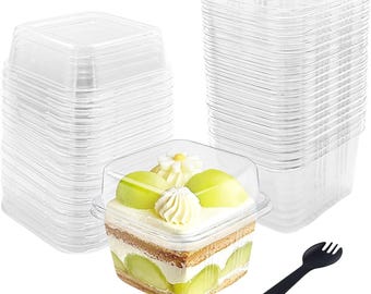 50 Pcs 8OZ Plastic Dessert Cups with Lids and Spoons,Square Parfait Cups,Disposable Ice Cream Containers for Cupcake,Pudding