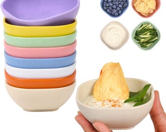 8 Pack Small Bowls, 4.5 OZ Assorted Colors Dipping Sauce Cups, Ice Cream Bowls, Wheat Straw, Unbreakable, Plastic Prep for Side Dishes