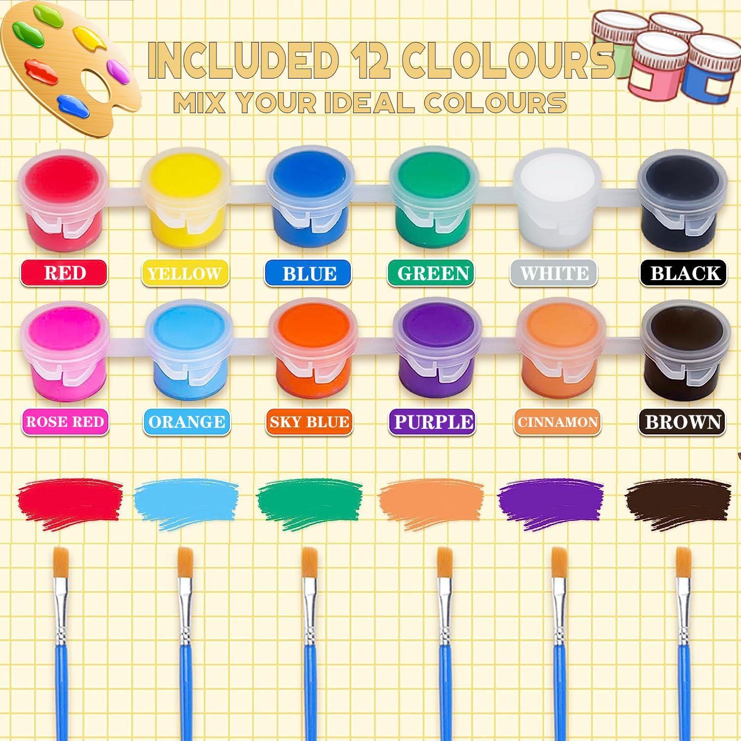 Mini Paints 145 Pcs Mini Acrylic Paint Set for Kids, 12 Colors Washable Acrylic ...