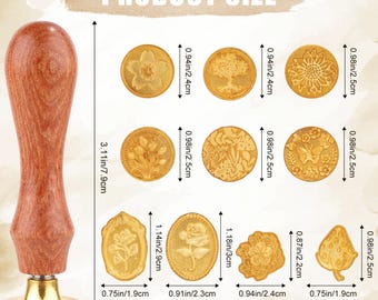 10-Piece Wax Seal Stamp Set - Interchangeable Heads with Wooden Handle for Letter Sealing, Cards, & Gifts (Gold)