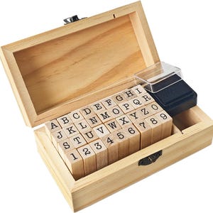 36-Piece Wooden Rubber Alphabet & Number Stamp Set - Vintage Letter Stamps with Box for Crafting, Scrapbooking, Journaling, Card Making