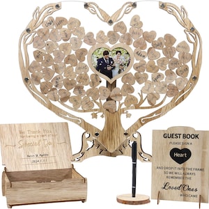 Alternativa al libro degli ospiti per matrimonio a forma di cuore, souvenir rustici in legno per matrimonio con cornice a forma di cuore, scatola per libro degli ospiti a forma di cuore, personalizzata