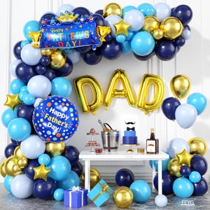 Arco de globos para el Día del Padre, kit de guirnalda de globos azul marino metalizado dorado y azul claro, globos de aluminio con letras de papá, decoraciones para el Día del Padre