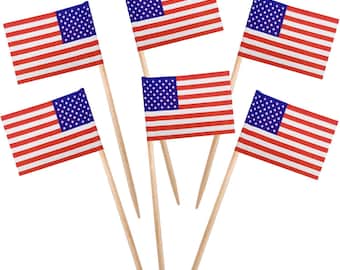 100pcs Mini American Flag Toothpicks,4 Inch America Flag picks, Cupcake picks for appetizers/cupcake/desserts,Great for July 4th