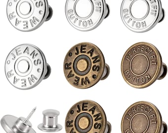 8 Sets of 17 mm Pants Button, Jean Buttons Pins for Loose, Adjustable Button for Jeans, Reusable and Adjustable Metal Pants Button Tightener