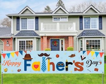 Happy Father's Day Banner Sign Decoration Large Blue Dad Grandpa Party Yard Lawn Outdoor Supplies Fathers Day Backdrop Photo Booth Backgroun
