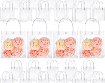 50pcs Clear Plastic Gift Bags with Handles PVC Reusable Transparent Totes Bags for Goodie Candy School Birthday Party(5.9 x 6.3 x 2.8 Inch)