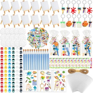 206 stks verf feestartikelen inclusief mini aquarelverf set klein canvas met ezel palet borstel stickers tattoo sticker sleutelhanger