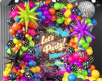 147pcs Neon Balloon Arch Kit, Neon Party Decorations with Yellow Hot Pink Lime Green Orange Blue Neon Balloons for Back to 80S 90S