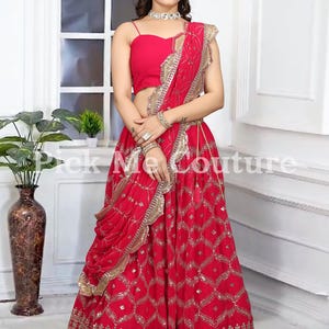 Pink spaghetti style lehenga choli for women, Heavy embroidered sequence lehenga choli for Indian wedding ceremony, Lehenga choli for girls
