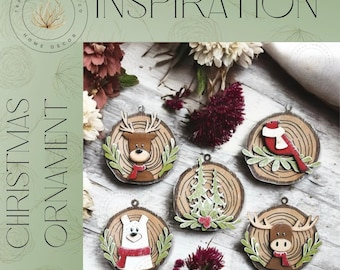 DIY | Winter Woodland Friends Christmas Ornament Bundle | Gift Tag | Christmas Ornament | Elk | Tree | Reindeer | Cardinal | Bear