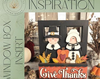 DIY | Add-on for Interchangeable Window Box | Give Thanks Pilgrims Window Box | Home Decor | Interchangeable Shelf Sitter | Thanksgiving