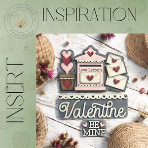 May include: A wooden Valentine's Day sign with a mailbox, a potted plant, and envelopes. The sign says "Love Letters" and "Valentine". There is a smaller sign that says "Be Mine".