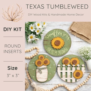 DIY | Interchangeable 3” Round Trio Set | Sunflowers Set | Interchangeable | Summer Inserts | Home Decor | Everyday Decor | Wood Blanks