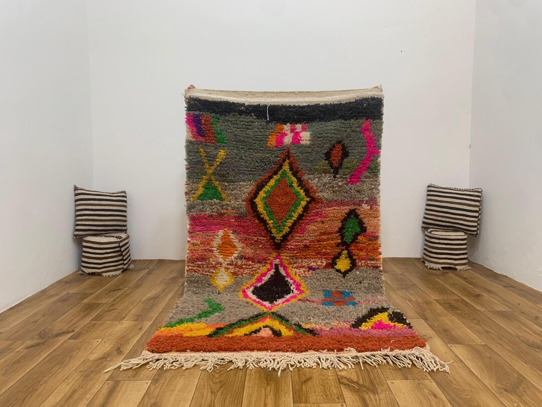 Fantasy Colorful Moroccan Rug, Custom Berber Rug for Living Room, Old ...