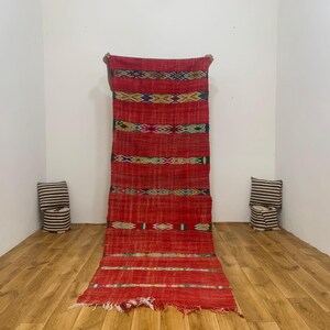 Handwoven Moroccan Kilim Rug, Moroccan Hambal, Antique Moroccan, Berber Rug, Red Rug, Home Decor Runner.