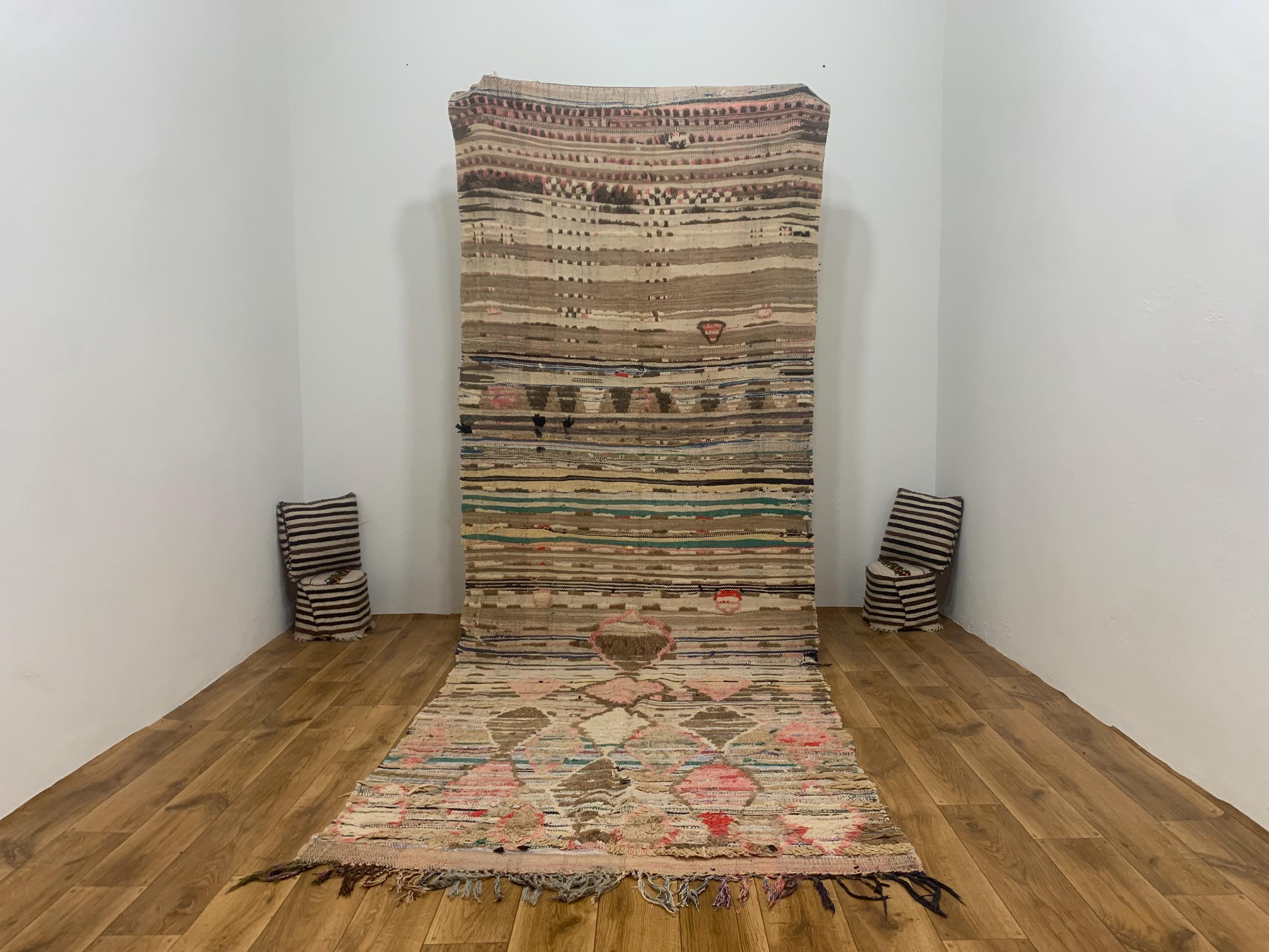 Boho Runner Rug, Handmade MOroccan Carpet, Pastel Tones, Unique Hallway Decor, Soft Wool, Tribal Style.