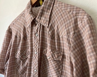 Vintage Mens Short Sleeve Button Down Western Shirt Snap Button Shirt Mens XL