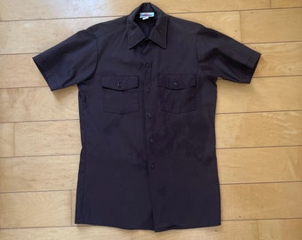 Vintage Mens Brown Button Down Short Sleeve Dickies Shirt