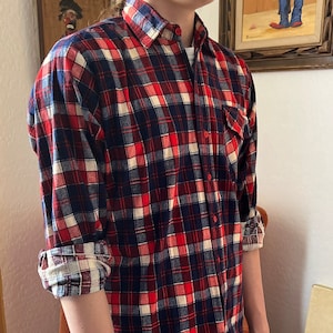 Vintage Mens Button Down Long Sleeve Flannel Shirt