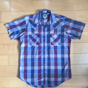 Vintage Mens Plaid Short Sleeve Western Button Down Shirt