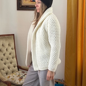 Vintage Hand Knit Cream Colored Cardigan Sweater