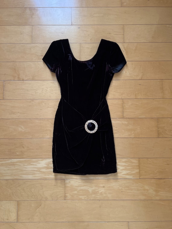 Vintage Little Black Velvet Cocktail Dress Gem
