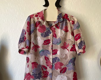 Vintage 80s Floral Button Down Blouse