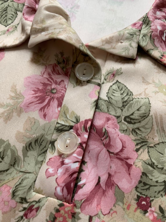 Vintage Floral Ladies Blouse Collared Button Down… - image 5