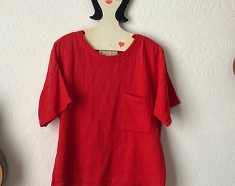 Vintage Red Boat Neck Blouse Size XL