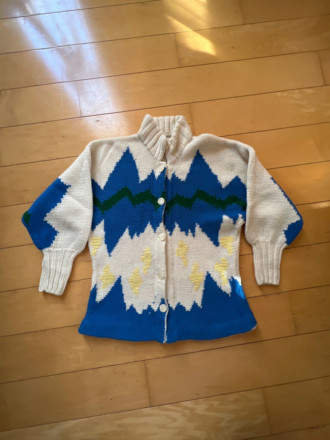 Vintage 80s Hand Knit Sweater Cardigan Etsy