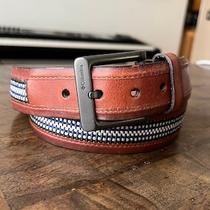 Vintage Leather Columbia Belt with Woven Details 38 inch