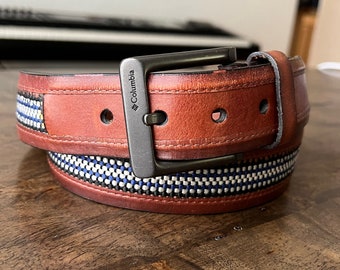 Vintage Leather Columbia Belt with Woven Details 38 inch