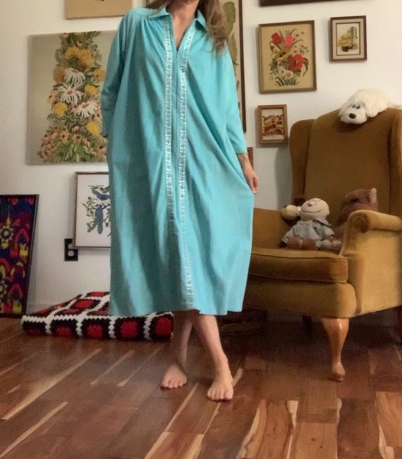 Vintage 60s Light Blue Zip up Nightgown Robe With Floral Trim - Etsy