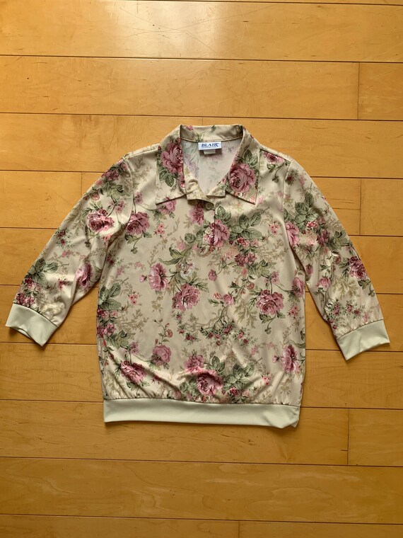 Vintage Floral Ladies Blouse Collared Button Down… - image 3