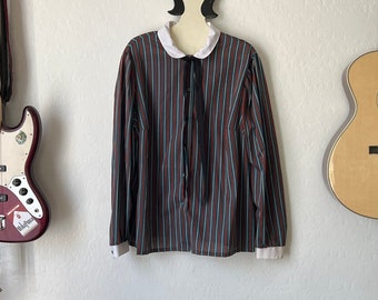 Vintage Striped Long Sleeve Button Down Collared Shirt with Tie Womens Size L