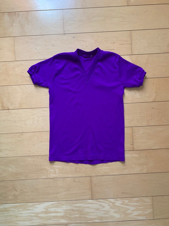 Vintage Purple Womens V Neck Short Sleeve Top