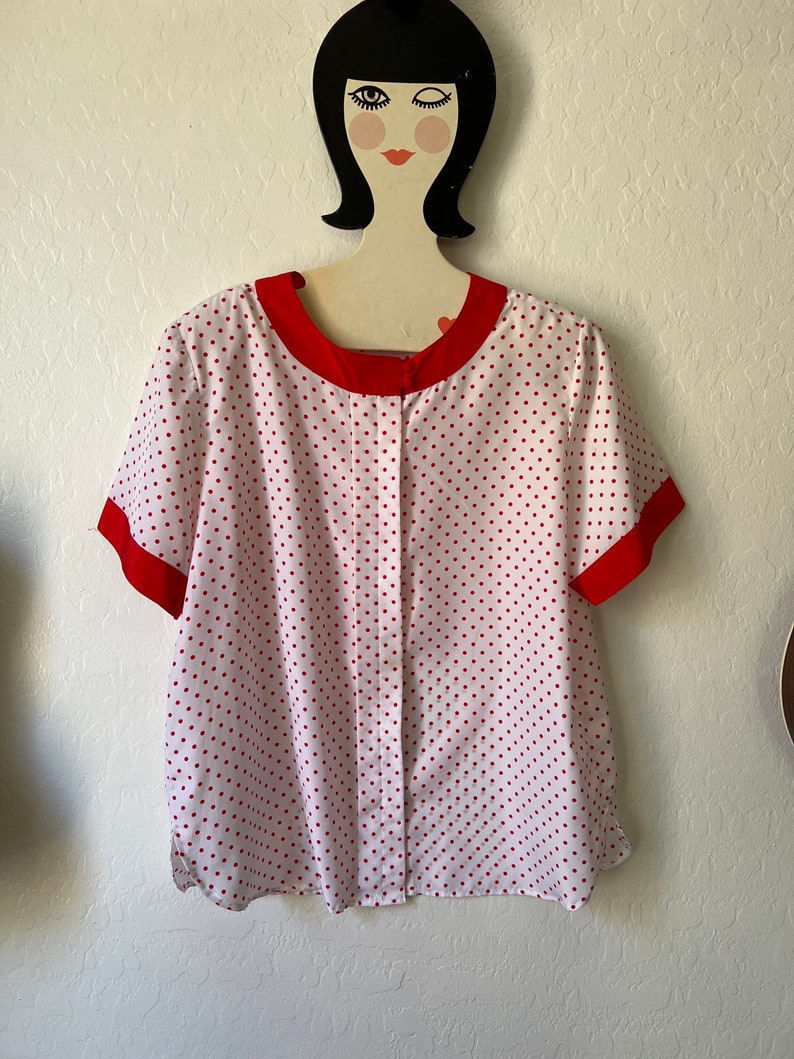Vintage Red and White Polka Dot Blouse image 2