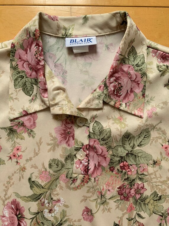 Vintage Floral Ladies Blouse Collared Button Down… - image 7