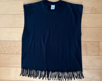 Vintage Cut Off and Fringed Black Tee